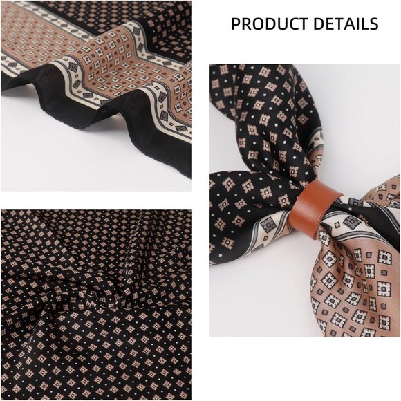 ⚡Men A-Black Necktie 27.5 Inches Cowboy Scarves Pocket Square Silk Bandanas - Picture 6 of 8